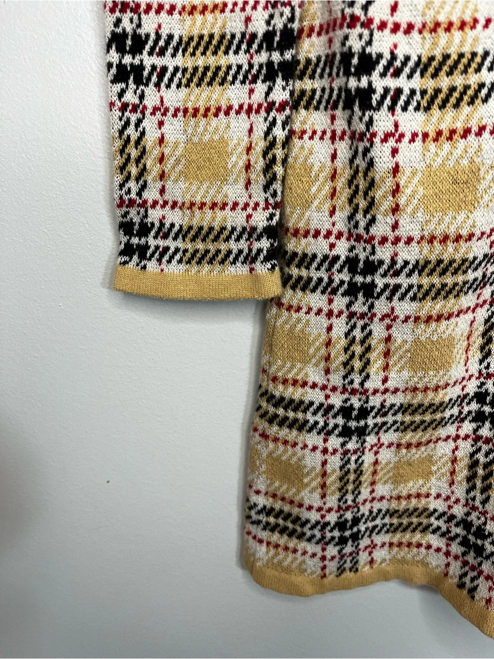 Hope & Henry Tan Organic Cotton Plaid Knit Dress with Bow Girl’s 6